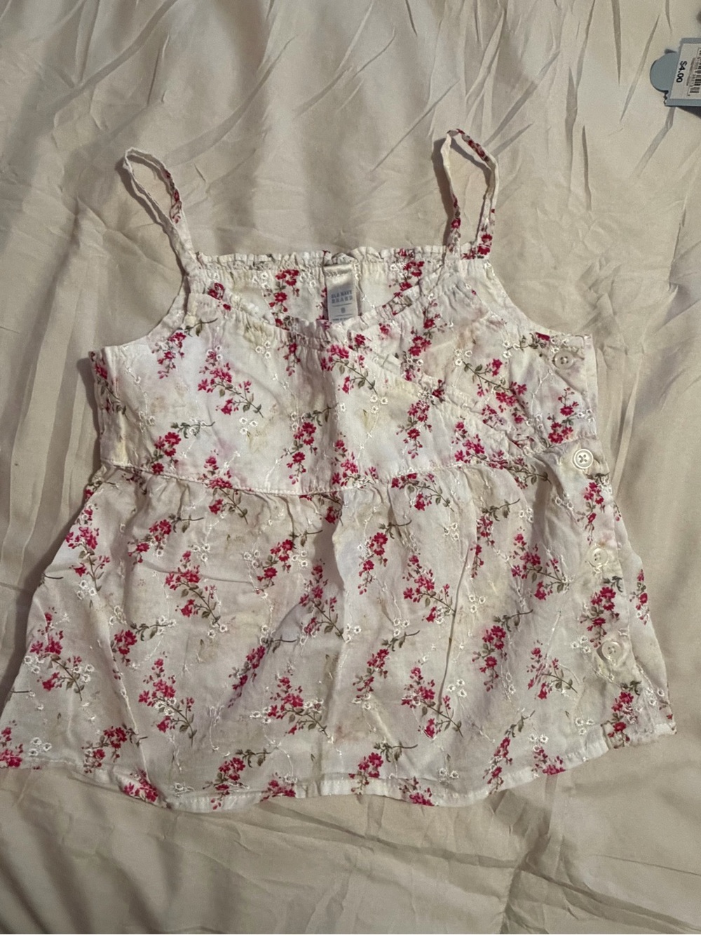 Old Navy White Tank Top with Pink Floral Print